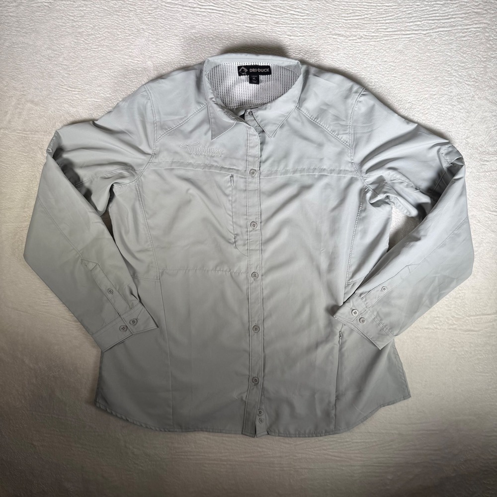 DRI DUCK Longhorn Steakhouse Work Shirt‎ Mens XL Gray Long Sleeve Button Up
